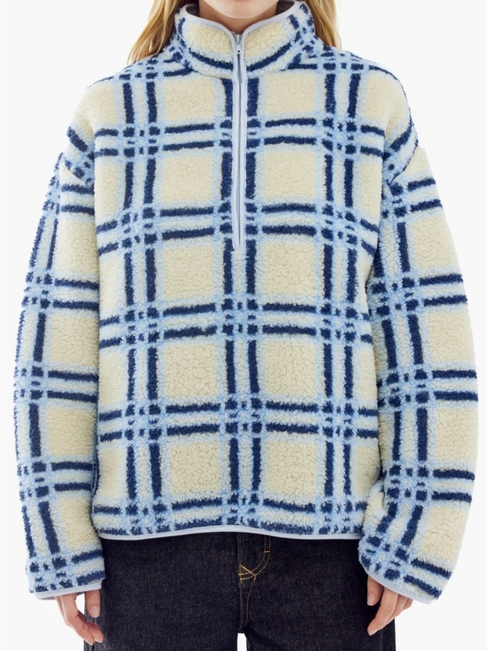 BDG Urban Outfitters Check Print Fleece Quarter Zip